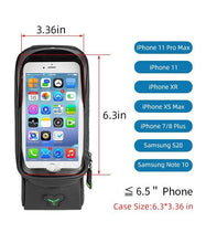 Load image into Gallery viewer, bicycle accessories bike cell phone storage bag touchscreen iphone android sizing chart