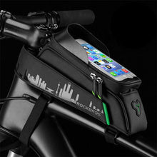Load image into Gallery viewer, bicycle accessories bike cell phone storage bag touchscreen iphone android black background
