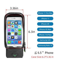 Load image into Gallery viewer, bicycle accessories bike cell phone storage bag touchscreen iphone android sizing chart
